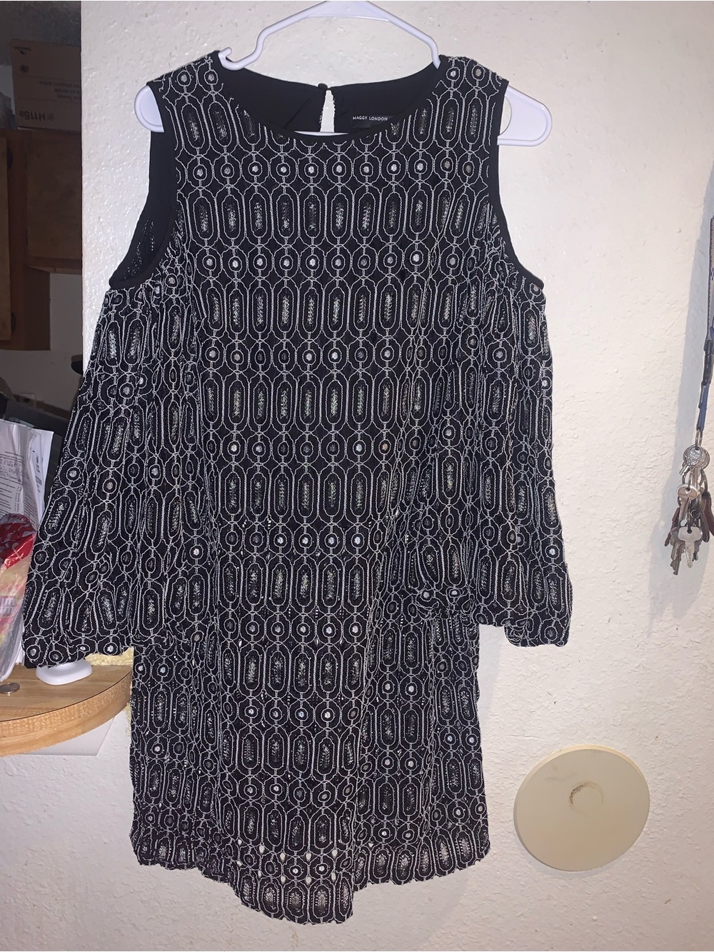 Maggy London Black and White Geometric Midi Dress